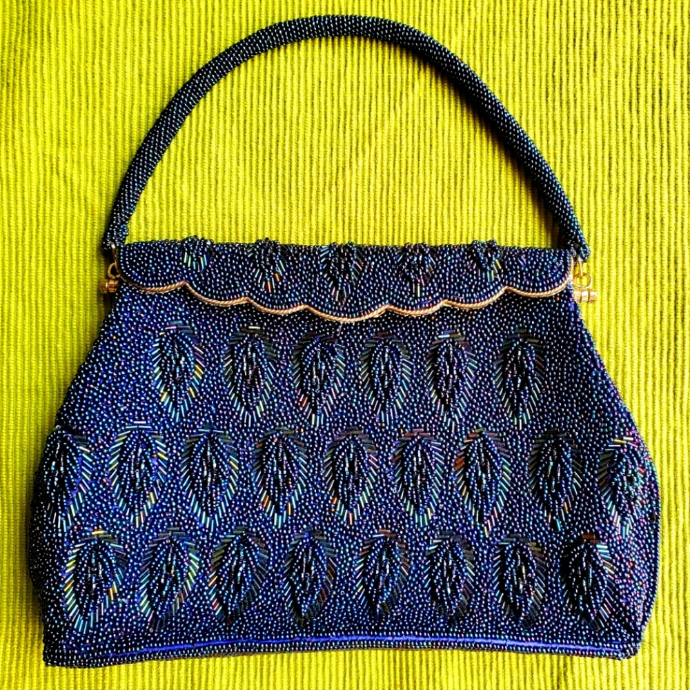 Vintage Beaded Evening Bag with Metal Flap